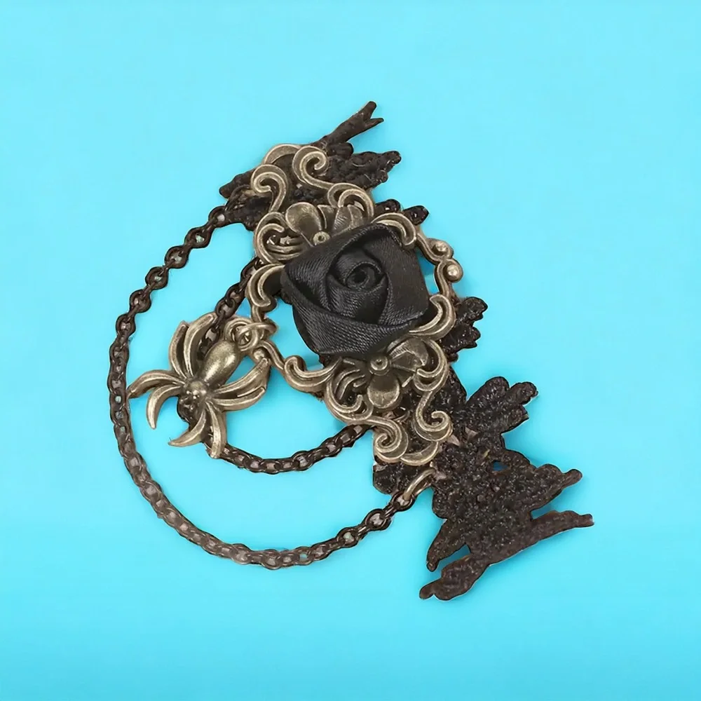 1pc‎ Retro Style Gothic Black Rose Lace Tassel Bracelet Spider Rose Bracelet